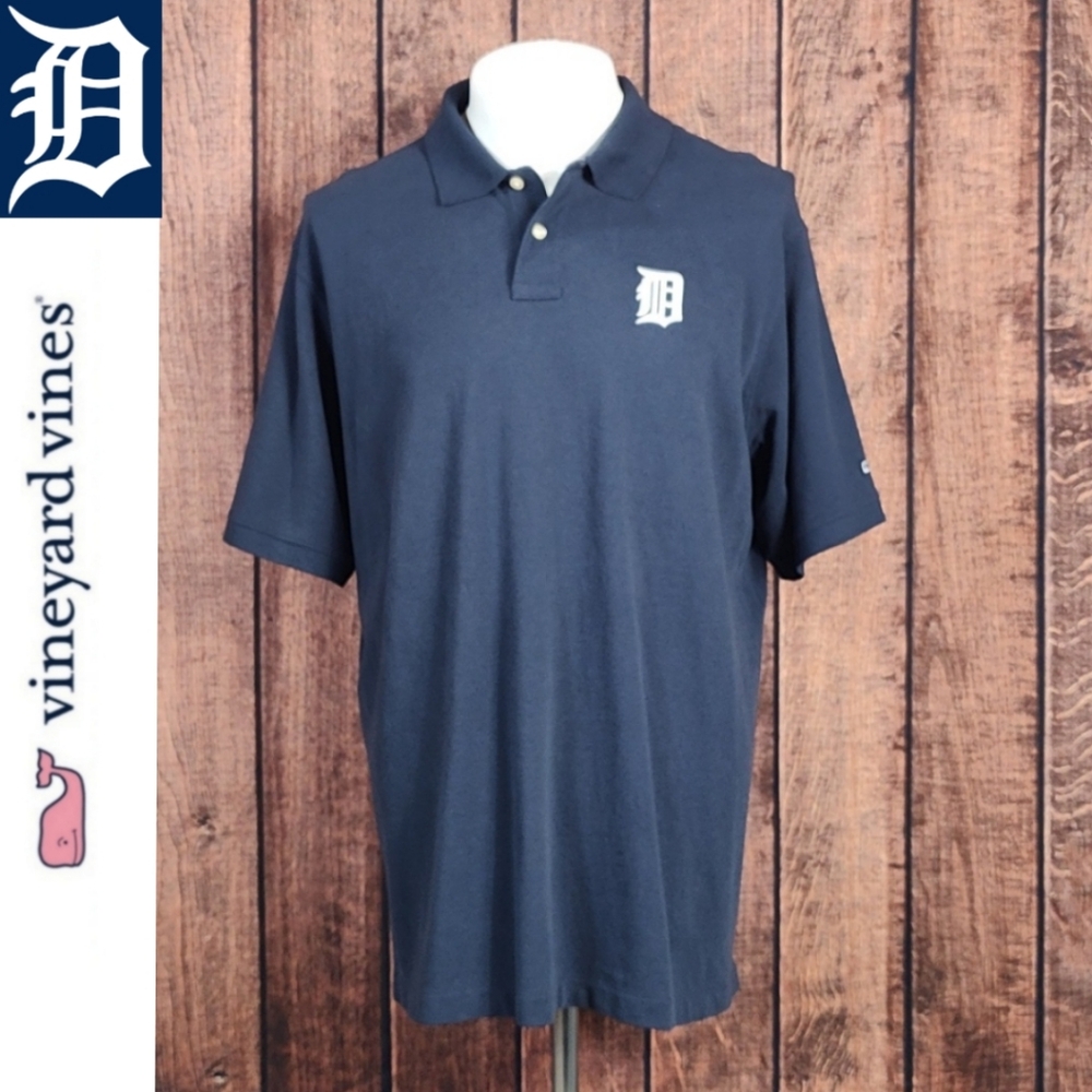 Detroit Tigers Vineyard Vines Mens Large Old English D Logo Embroidered Polo